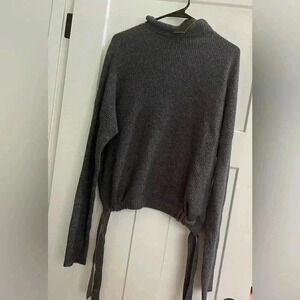 BCBG MaxAzria Tie Hem Mock Neck Womens Gray Sweater Size large NEW
